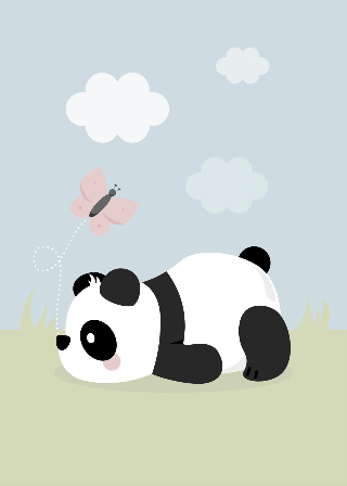 Panda och rosa fjäril