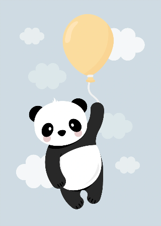 Panda med gul ballong