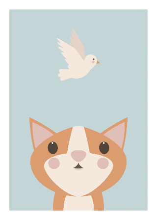 Förhandsvisning av Posters: Orange katt och fåglar