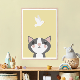 Förhandsvisning av Posters: Grå katt och fåglar
