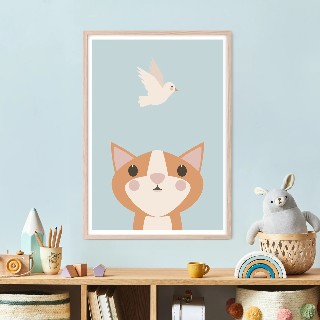 Förhandsvisning av Posters: Orange katt och fåglar