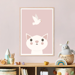 Förhandsvisning av Posters: Vit katt och fåglar