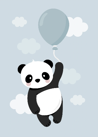 Panda med blå ballong
