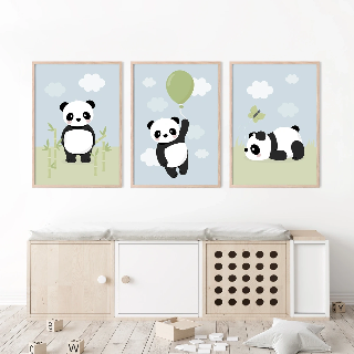 Förhandsvisning av Posters: Panda med grön ballong