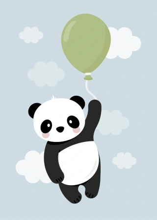 Panda med grön ballong