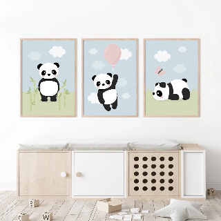 Förhandsvisning av Posters: Panda med rosa ballong